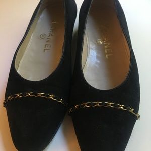Chanel Vintage Black Suede Chain Flats